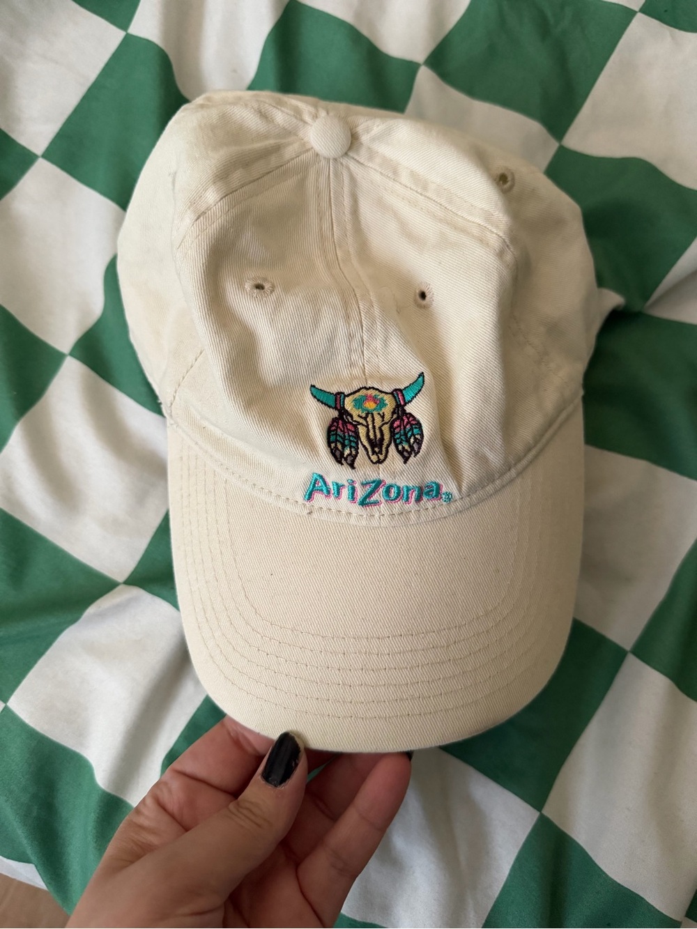 Arizona Jean Company Beige Cap with Multicolor Embroidered Skull